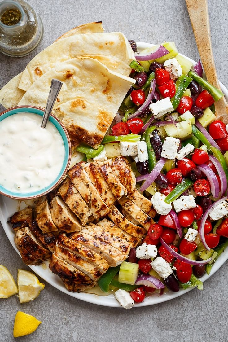 Turkish Greek Lemon Garlic Chicken Salad is a healthy choice when you go easy on the cheese and breads