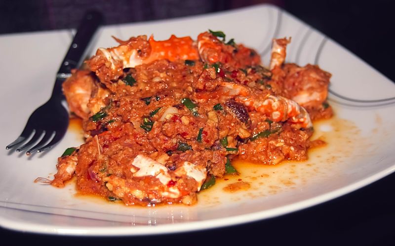 Indian seafood such as this crab dish are generally a healthy choice at restaurants