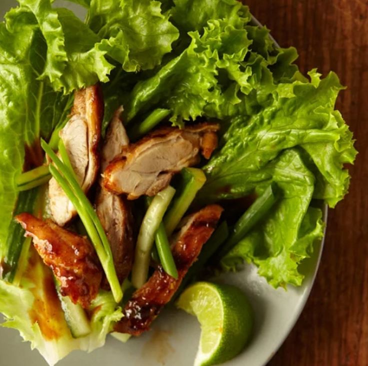 Korean-Style Chicken Wraps is a good choice when served with lots of fresh stir-fried vegetables