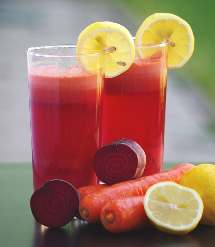 Beetroot, lime, lemon and carrot smoothie is a healthy between meal snack