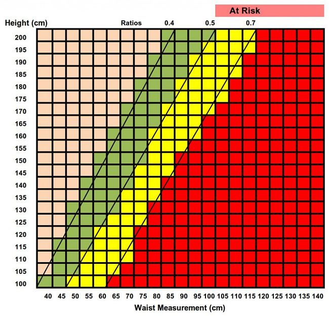 Waist Circumference to Height Measurements (cm) to calculate ratios and risks